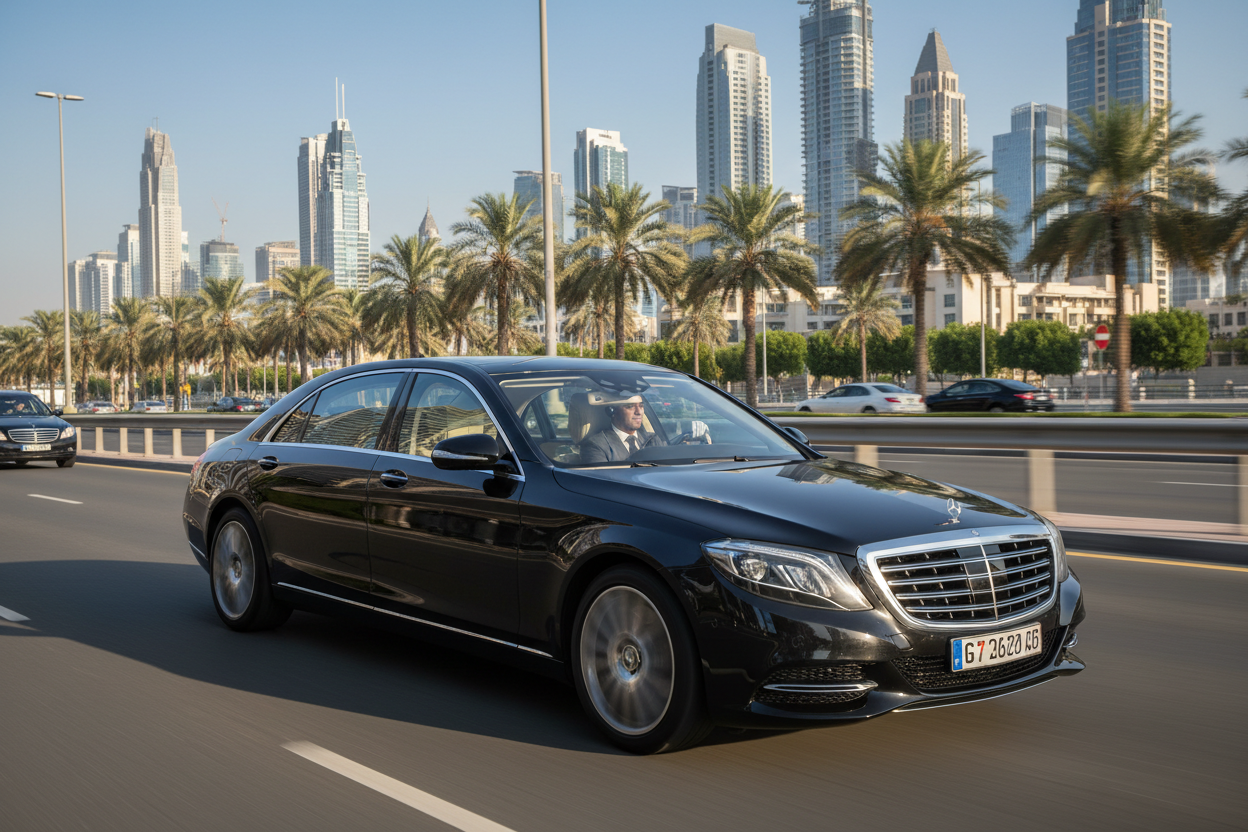 black mercedes car with Driver in dubai