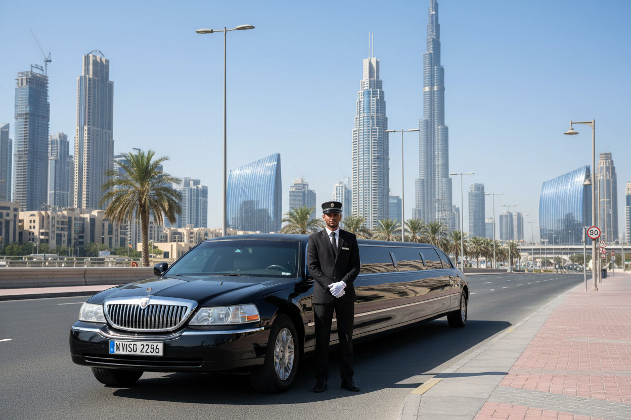 black stretch limo with driver in dubai