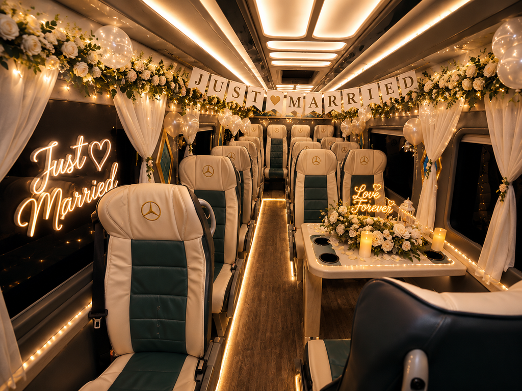 Luxury Mercedes Sprinter Party Bus – Birthday & Wedding Celebrations in Dubai
